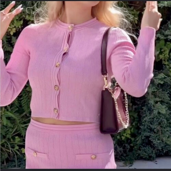 Zara NWT pink coord matching 2 piece skirt and button cardigan set - Picture 13 of 17